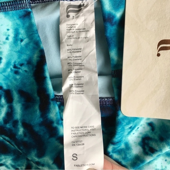 Fabletics Tie-Dye Leggings, High Waist, Powerflex 7/8, Length, Navy, Aqua, Small - Picture 7 of 16